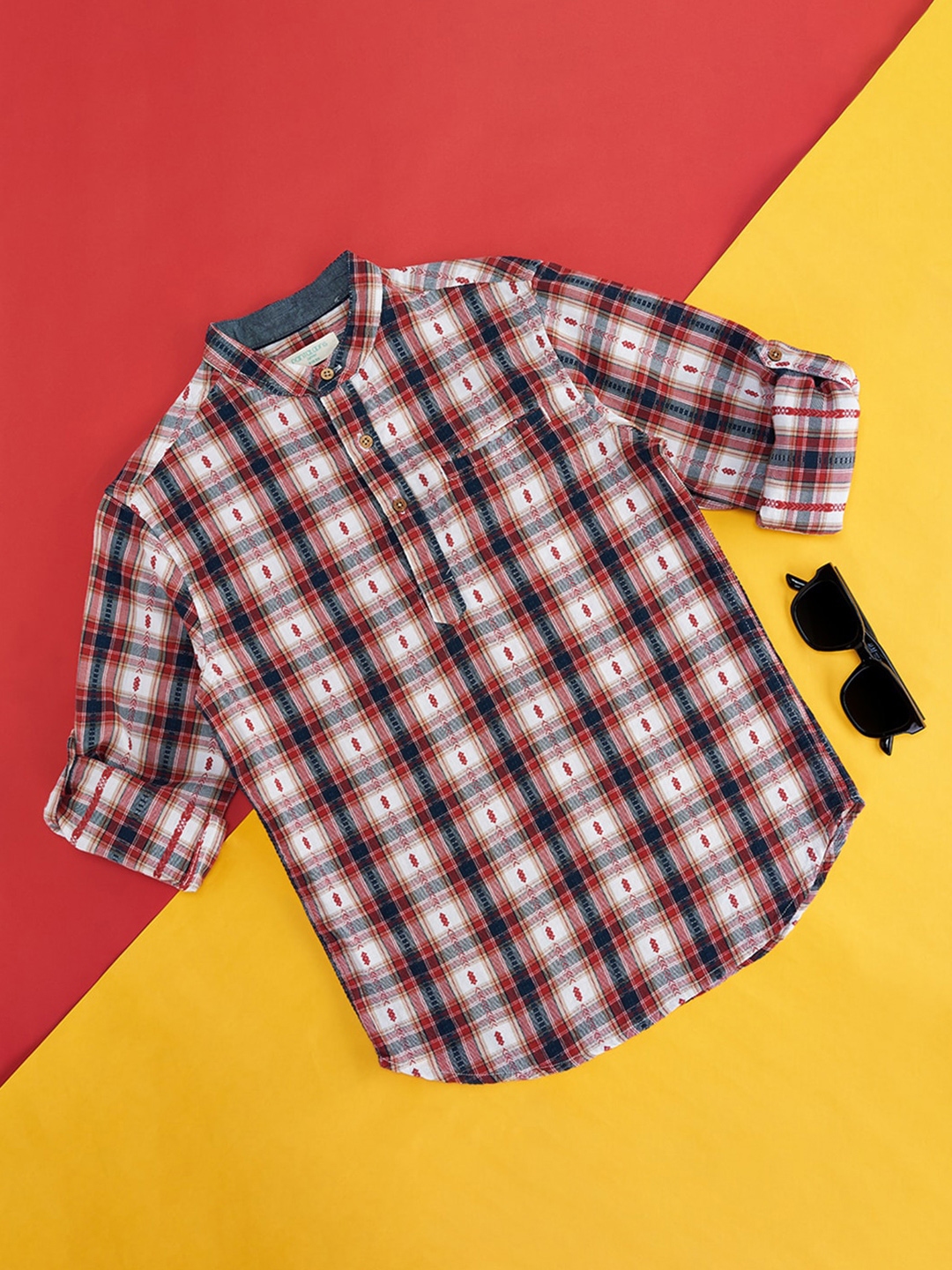 Juscubs Checked Shirt with Patch Pocket For Boys (Blue, 8-9Y)