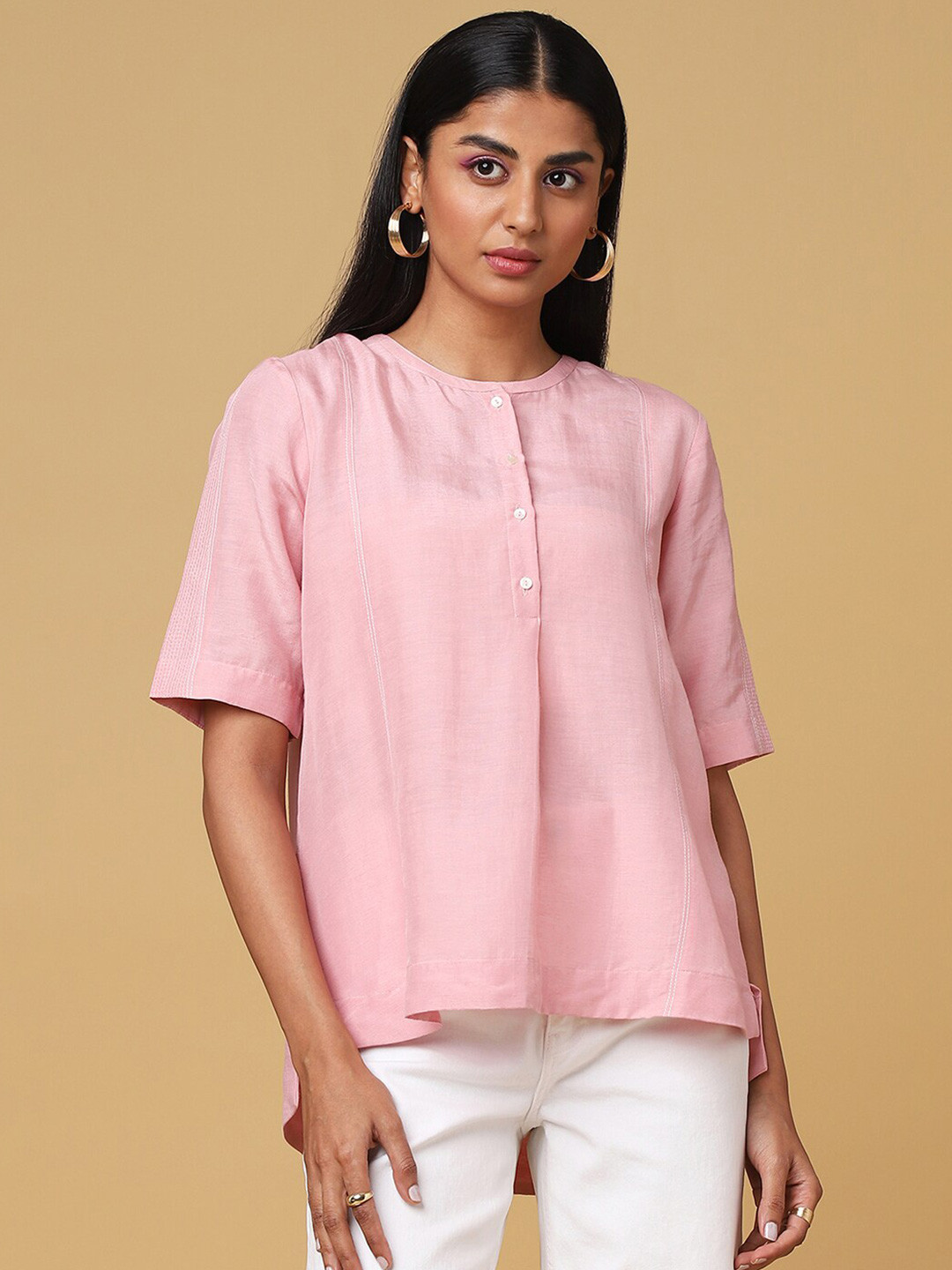 Marigold Lane Self Design Band Collar Cotton Top