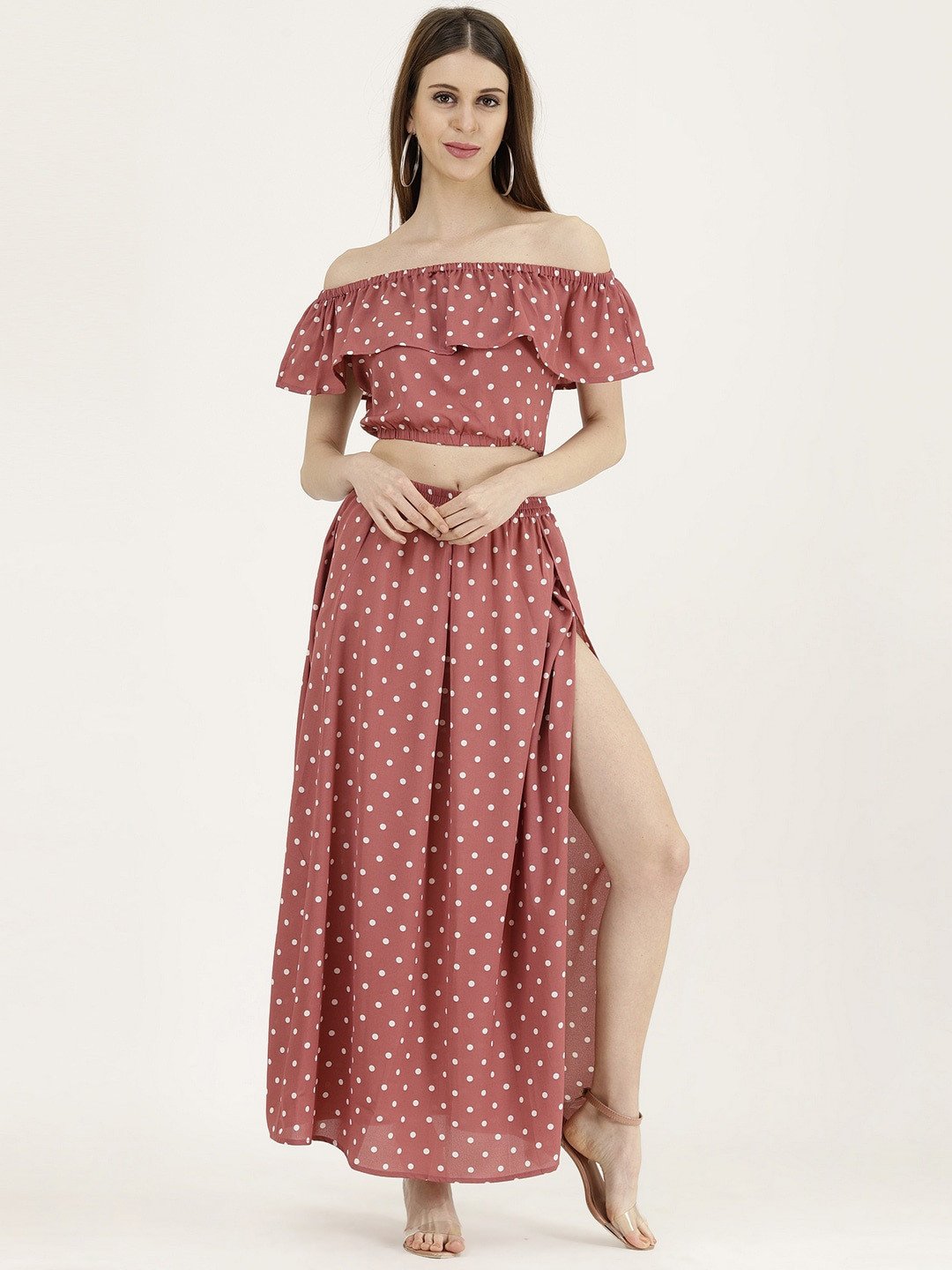 BAESD Polka Dots Off-Shoulder Tops& Skirts Co-Ords