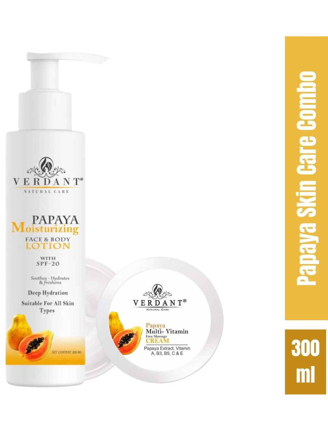 Verdant Natural Care Papaya Set Of 2 Body Lotion & Face Cream -200ml -100ml