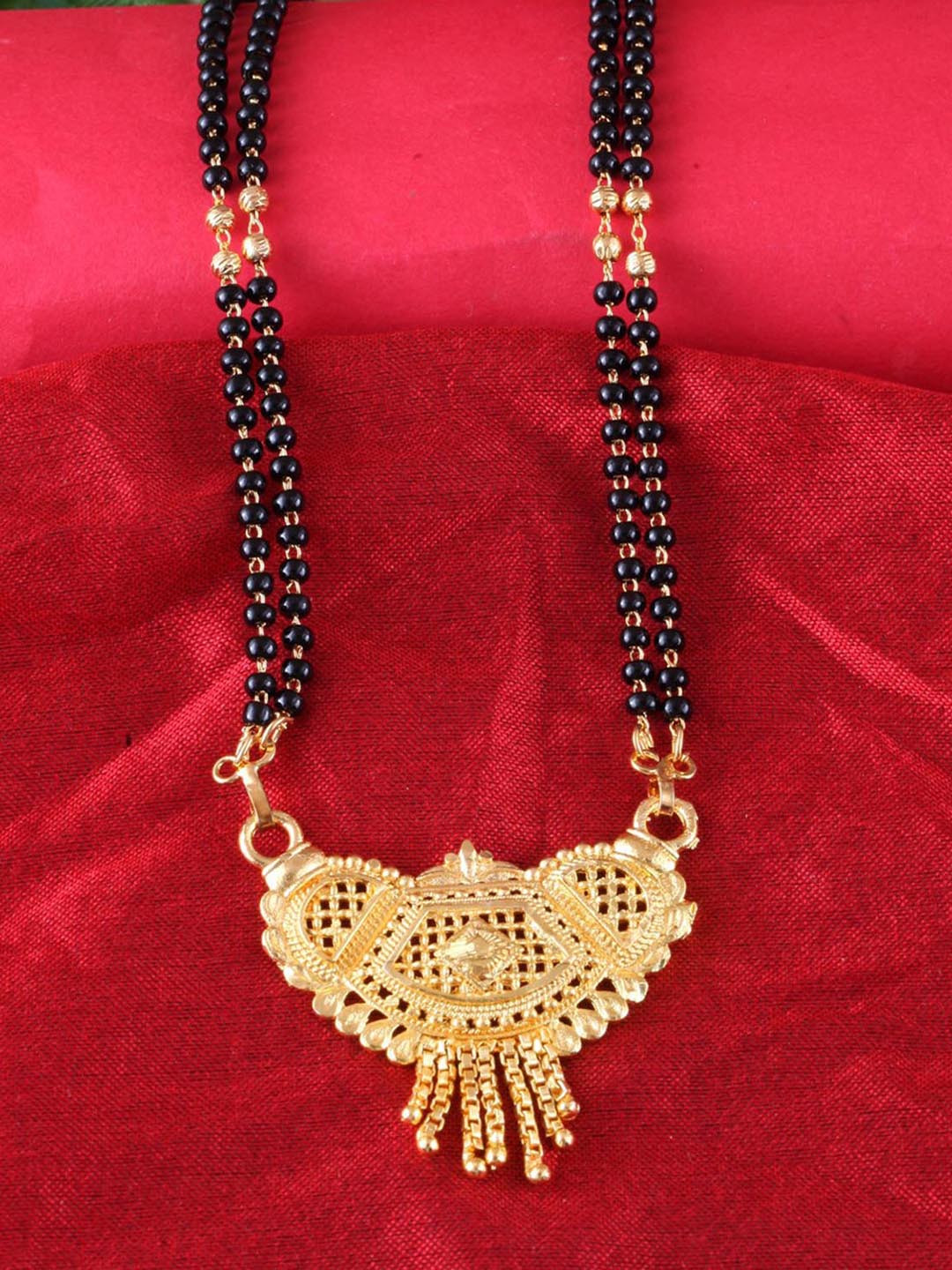 MEENAZ Gold-Plated & Beaded Long Chain Mangalsutra