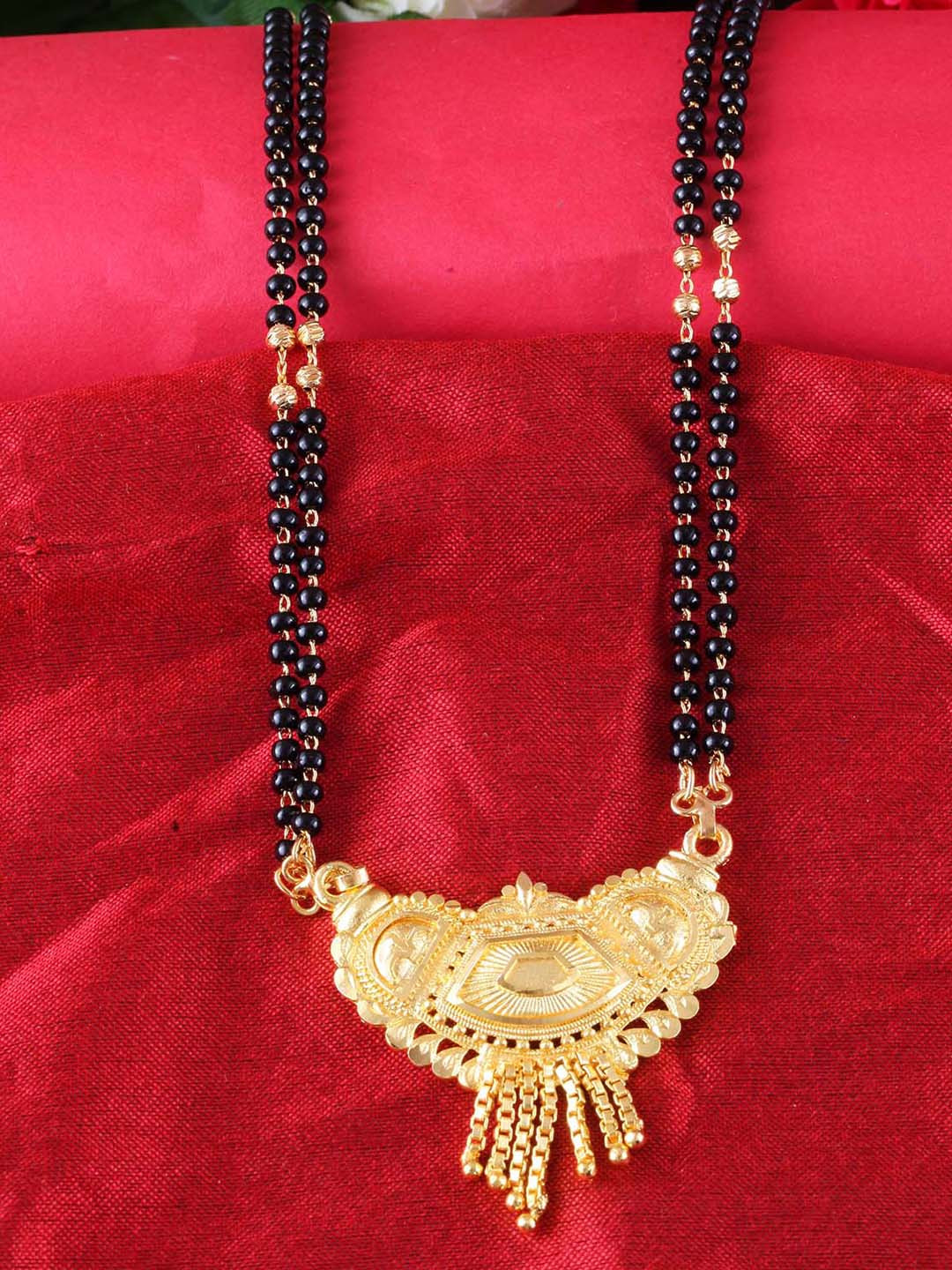 MEENAZ Gold-Plated & Beaded Long Chain Mangalsutra
