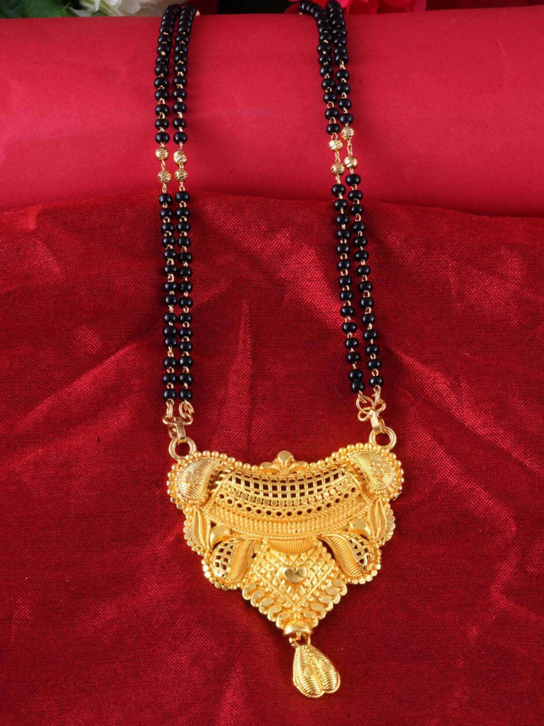 MEENAZ Gold Plated Black Beaded Long Mangalsutra