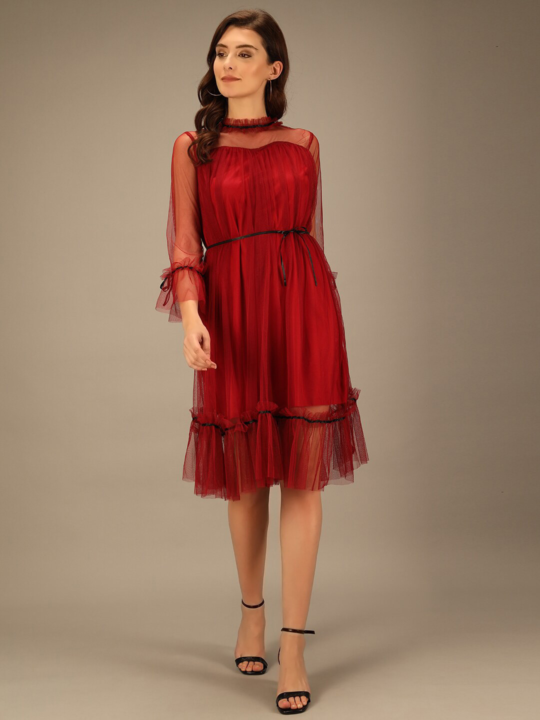 BAESD Gathered Tie-Up Detailed A-Line Dress