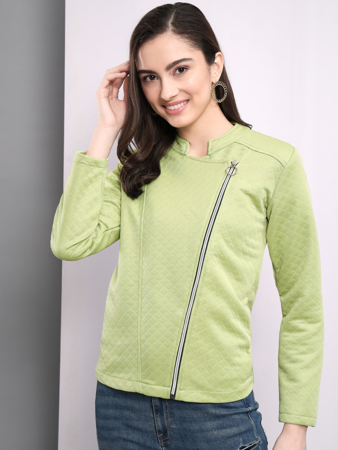 BAESD Checked Mandarin Collar Cotton Biker Jacket