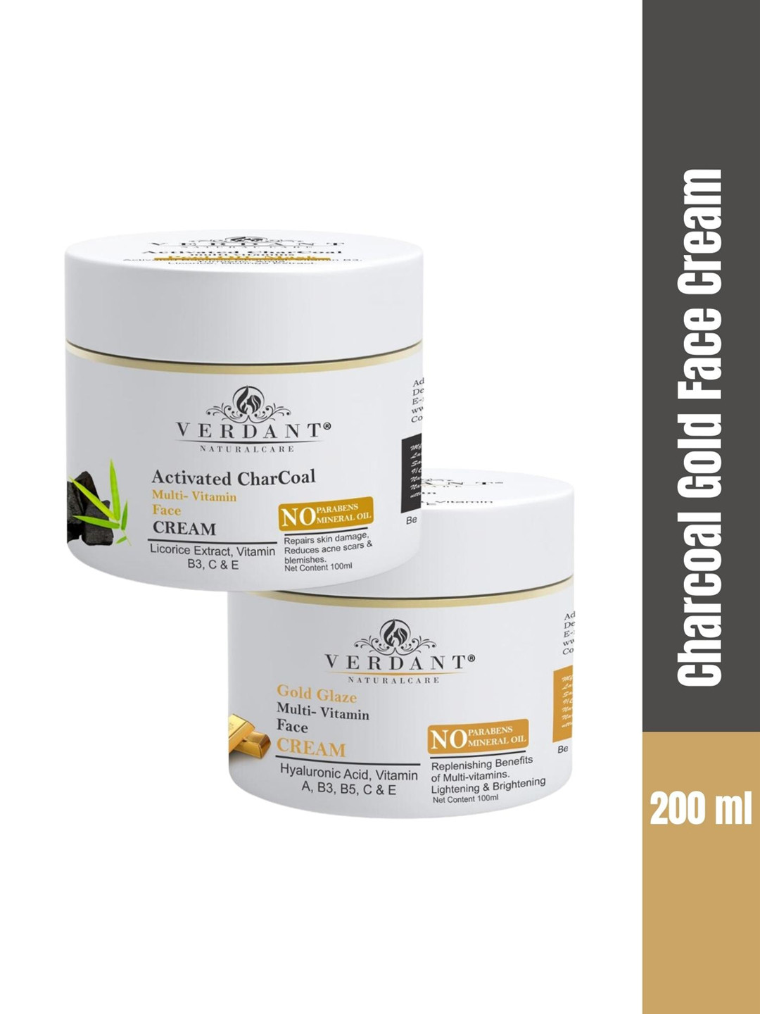 Verdant Natural Care Set of Activated Charcoal & Gold Glaze Face Cream - 100 ml each