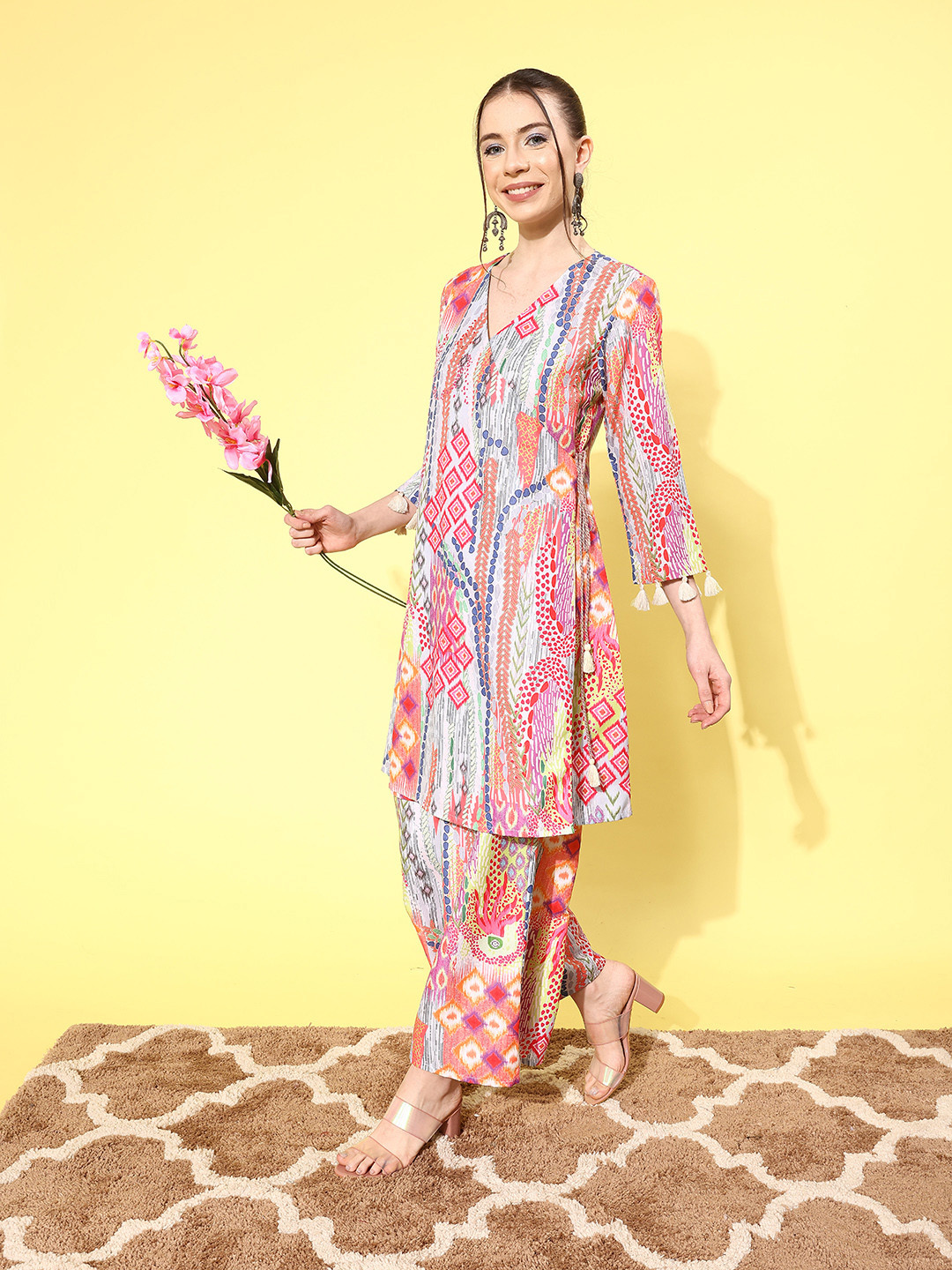 Varanga Women Printed Angrakha Kurta with Palazzos