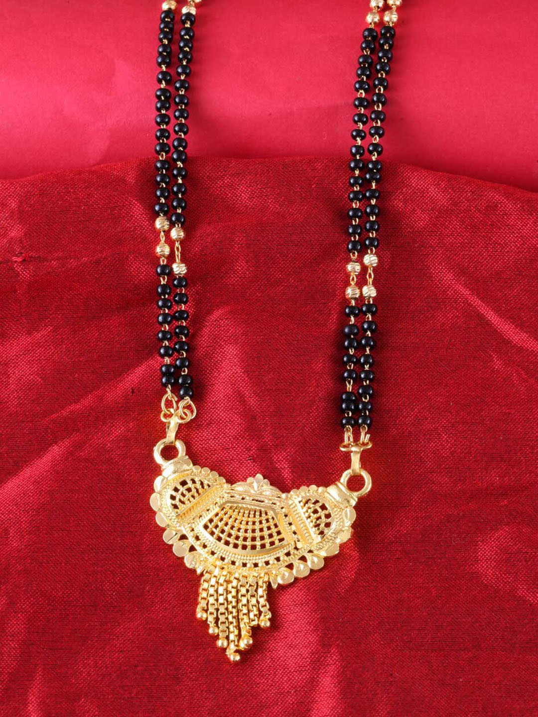 MEENAZ Gold-Plated & Beaded Long Wati Mangalsutra