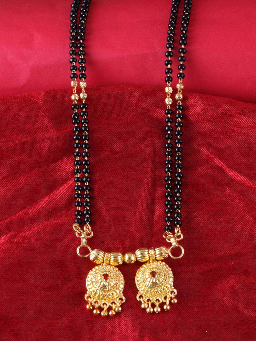 MEENAZ Gold-Plated & Beaded Long Chain Wati Mangalsutra