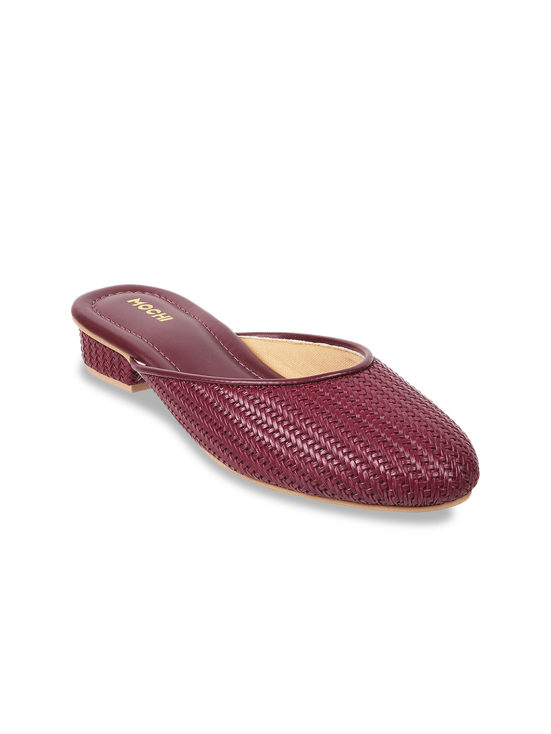 Mochi Woven Design Block Mules With Open Back