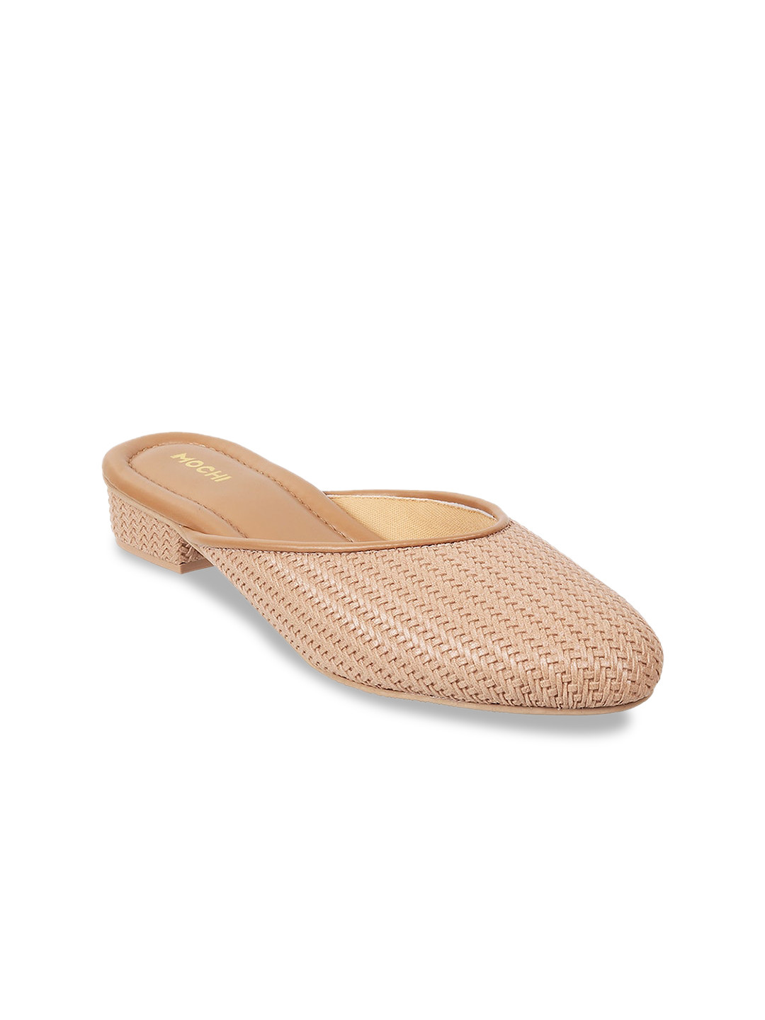 Mochi Woven Design Block Mules With Open Back