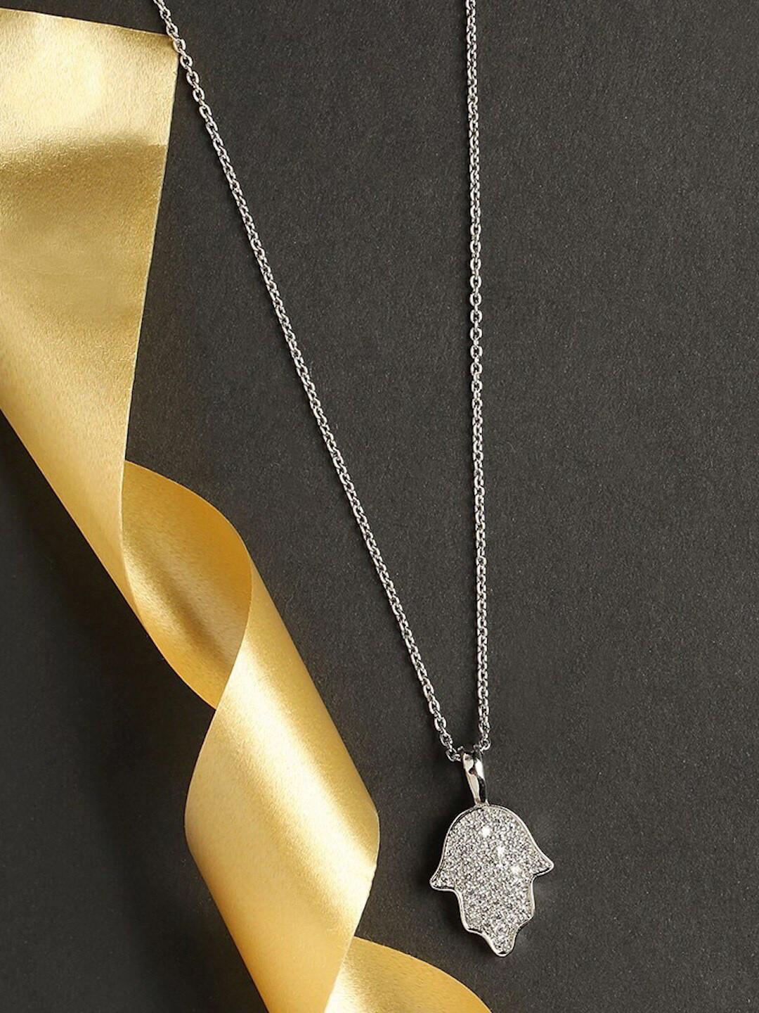 DressBerry Silver-Plated CZ Pendant & Chain