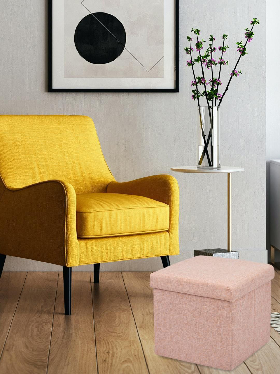 Black gold Peach-Color Portable Square Ottoman