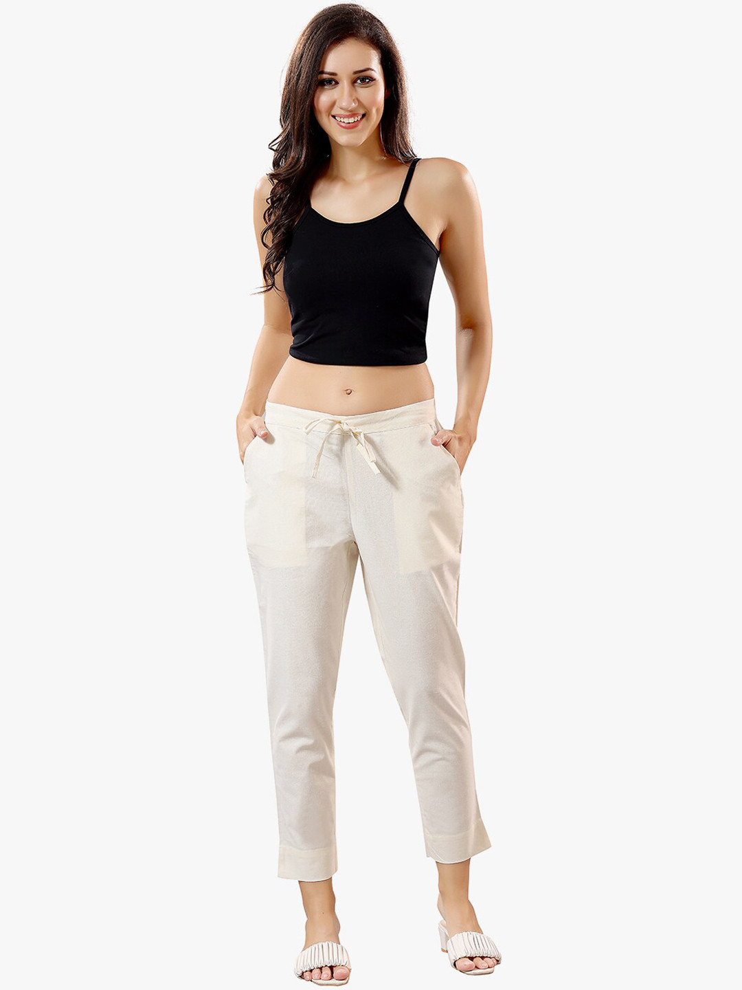 TRASA Women Relaxed Slim Fit Easy Wash Cotton Trousers
