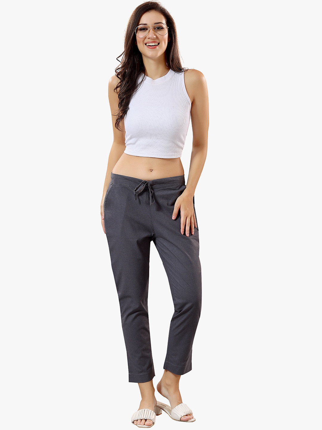 TRASA Women Relaxed Mid Rise Slim Fit Trousers