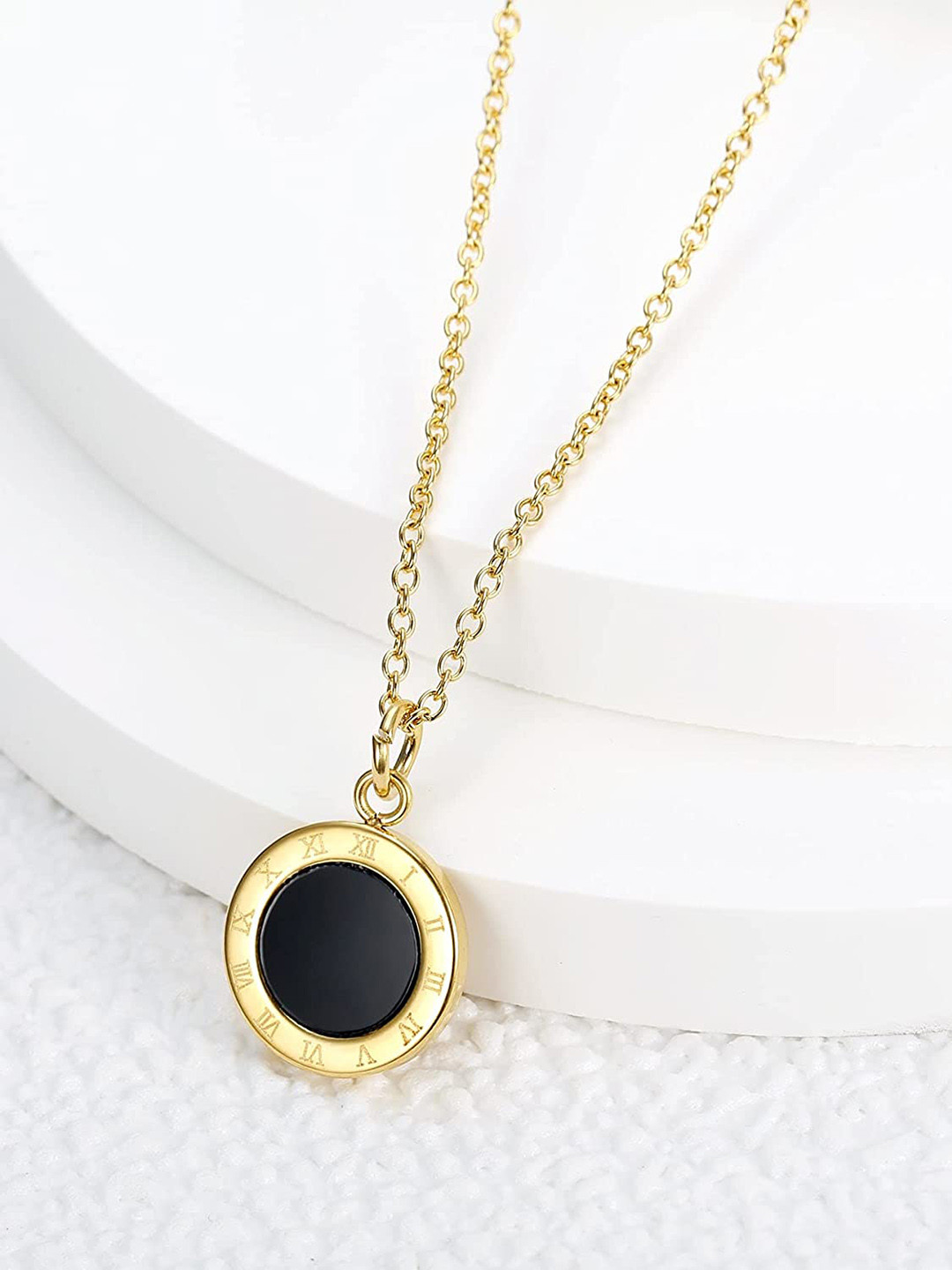 MEENAZ Rose Gold-Plated CZ Studded Round Pendant With Chain
