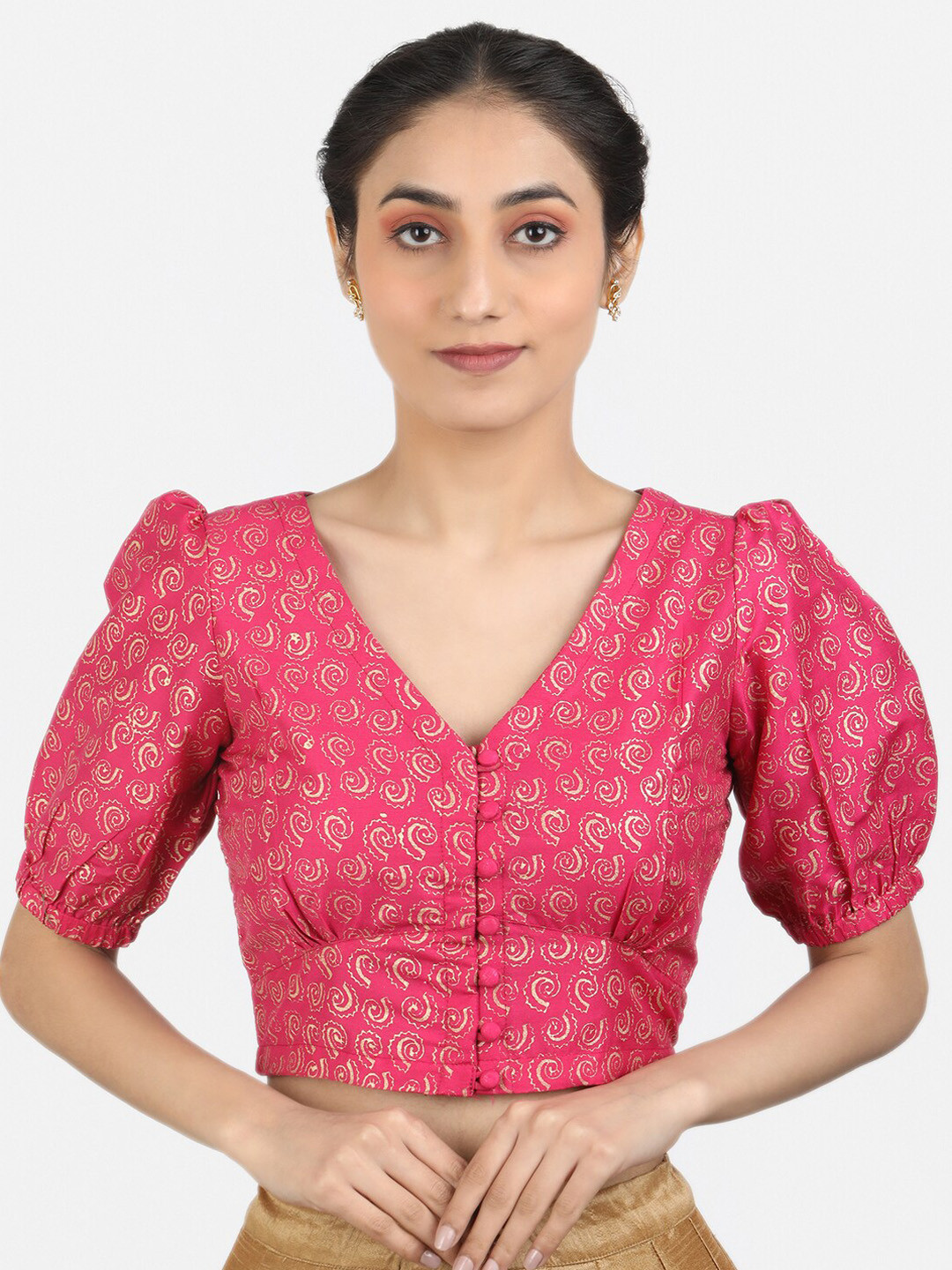 Llajja Printed Puff Sleeve Saree Blouse