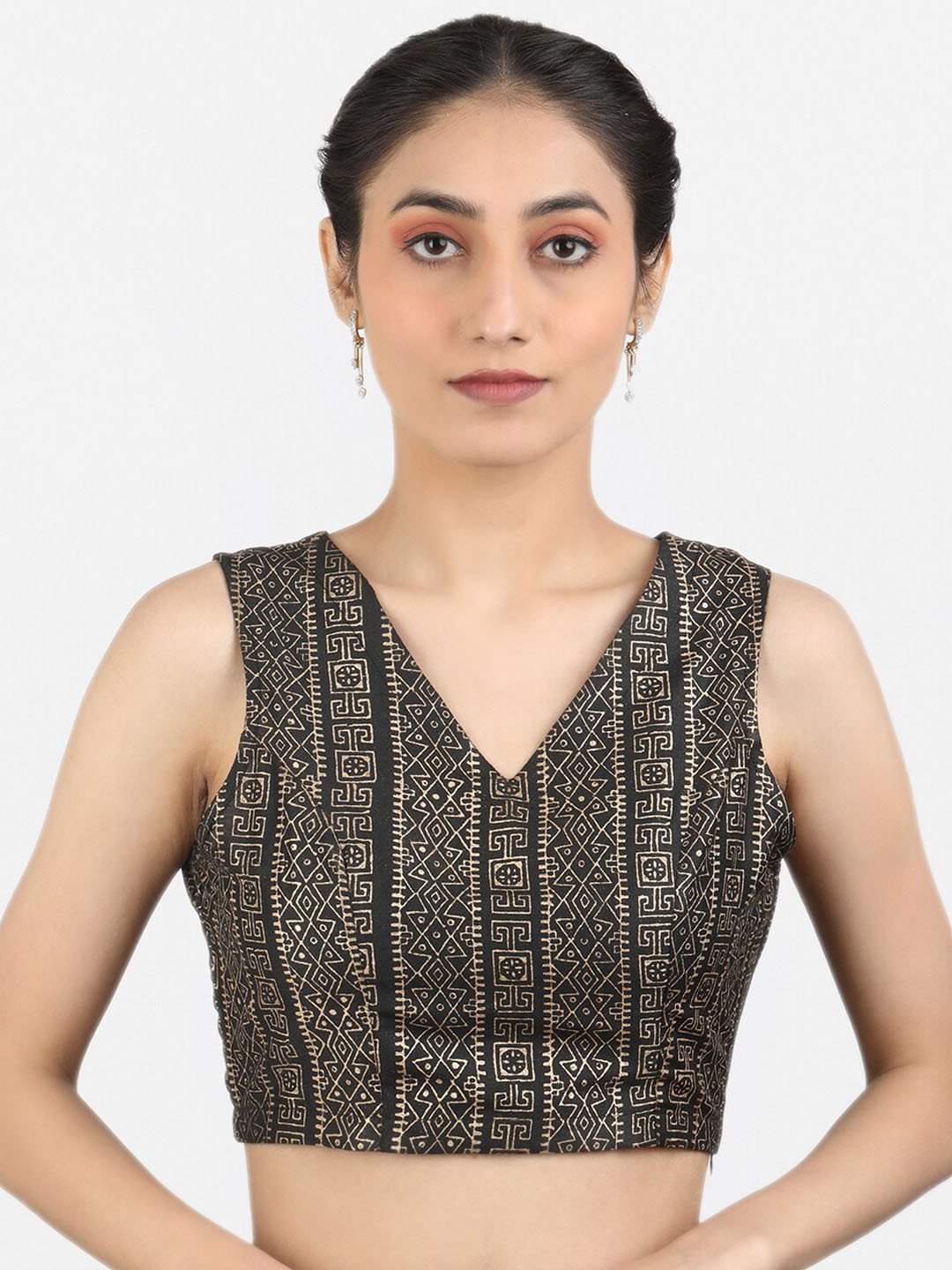 Llajja Printed Puff Sleeveless Non Padded Saree Blouse