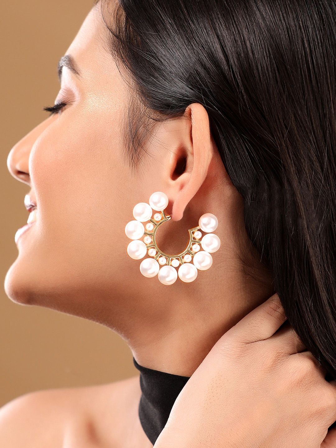 TOKYO TALKIES X rubans FASHION ACCESSORIES Gold-Plated Artificial Beaded Hoop Earrings