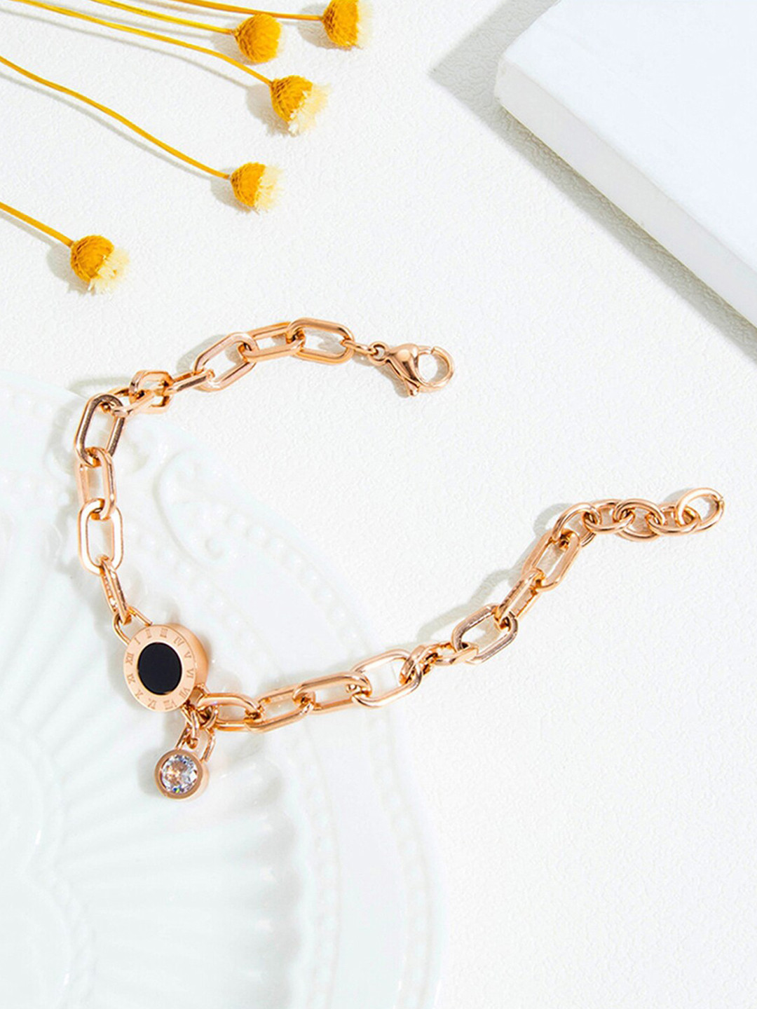 Jewels Galaxy Rose Gold-Plated Cubic Zirconia-Studded Link Bracelet
