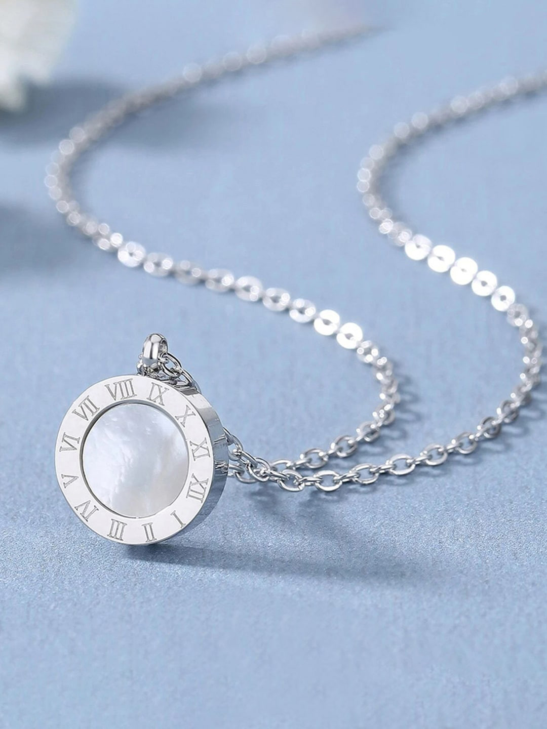 Jewels Galaxy Silver-Plated Dual Side Circular Pendant With Chain