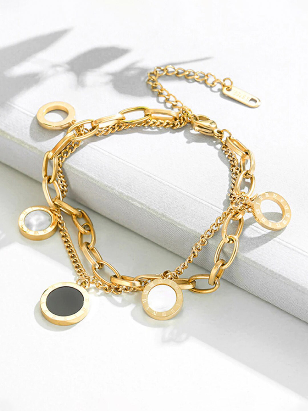 Jewels Galaxy Gold-Plated Contemporary Roman Numerals Link Bracelet