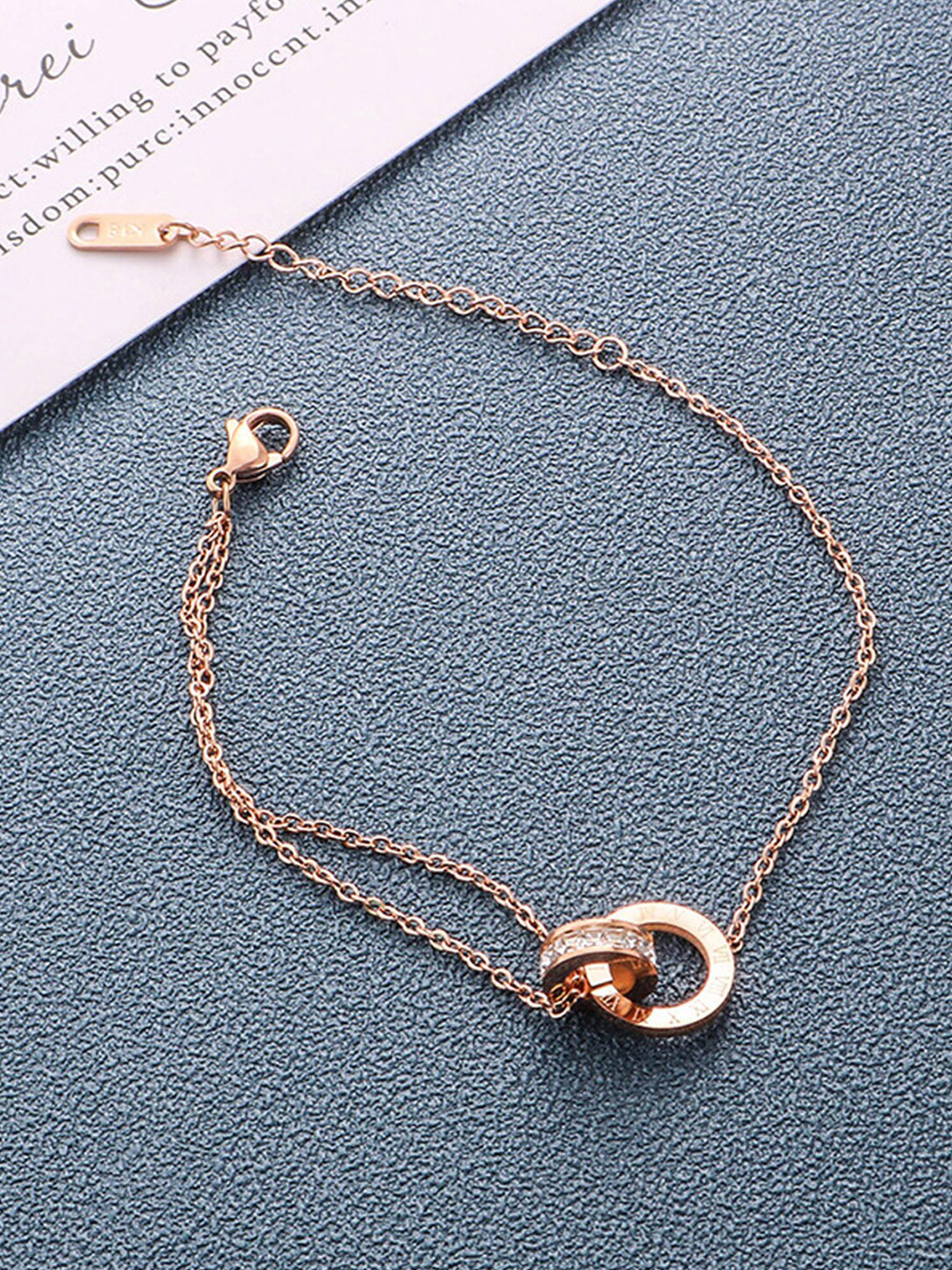 Jewels Galaxy Rose Gold-Plated Cubic Zirconia Studded Wraparound Bracelet