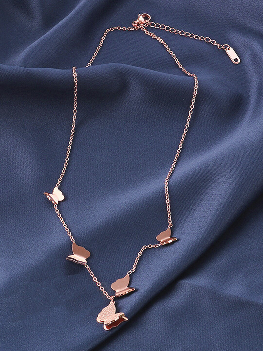 Jewels Galaxy Rose Gold-Plated Butterfly Designed Pendant Chain