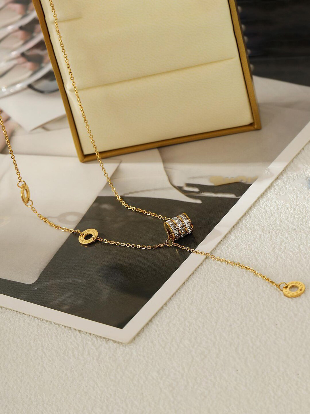 Jewels Galaxy Gold-Plated Cubic Zirconia Stone-Studded Pendant With Hanging Loop Chain