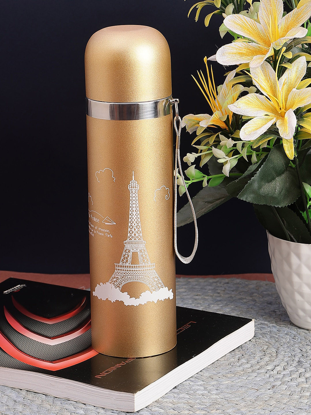 PASSION PETALS Gold Conversational Stainless Steel Spill Proof Sipper - 500ml