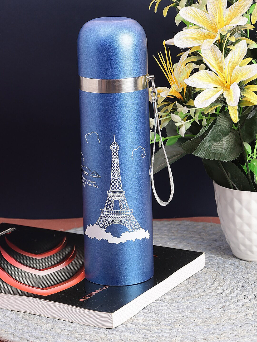 PASSION PETALS Eiffel Tower Blue Conversational Stainless Steel Spill Proof Sipper - 500ml