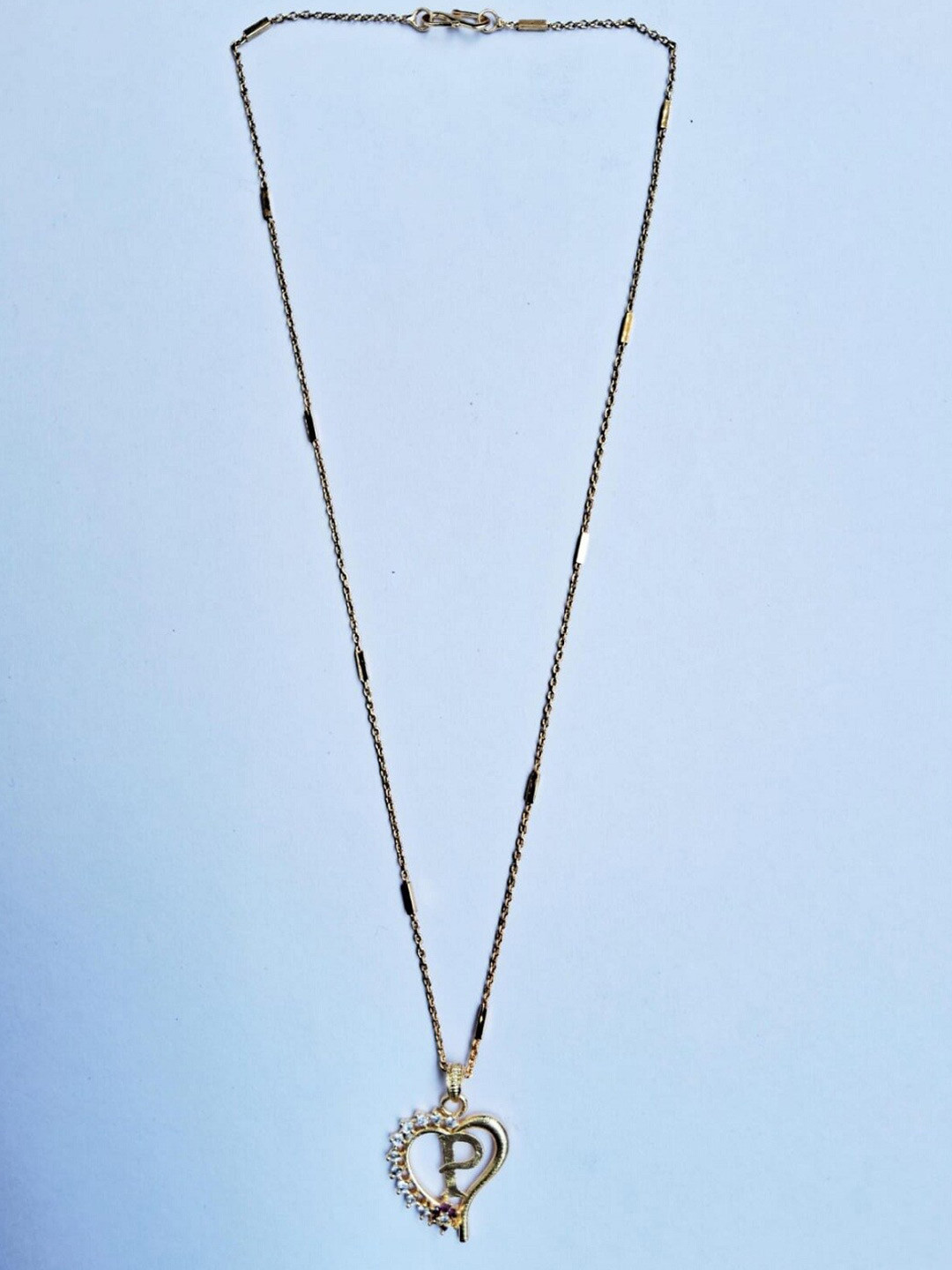 JEWEL WORLD Gold-Plated Stone-Studded P Letter Heart Pendant Chain