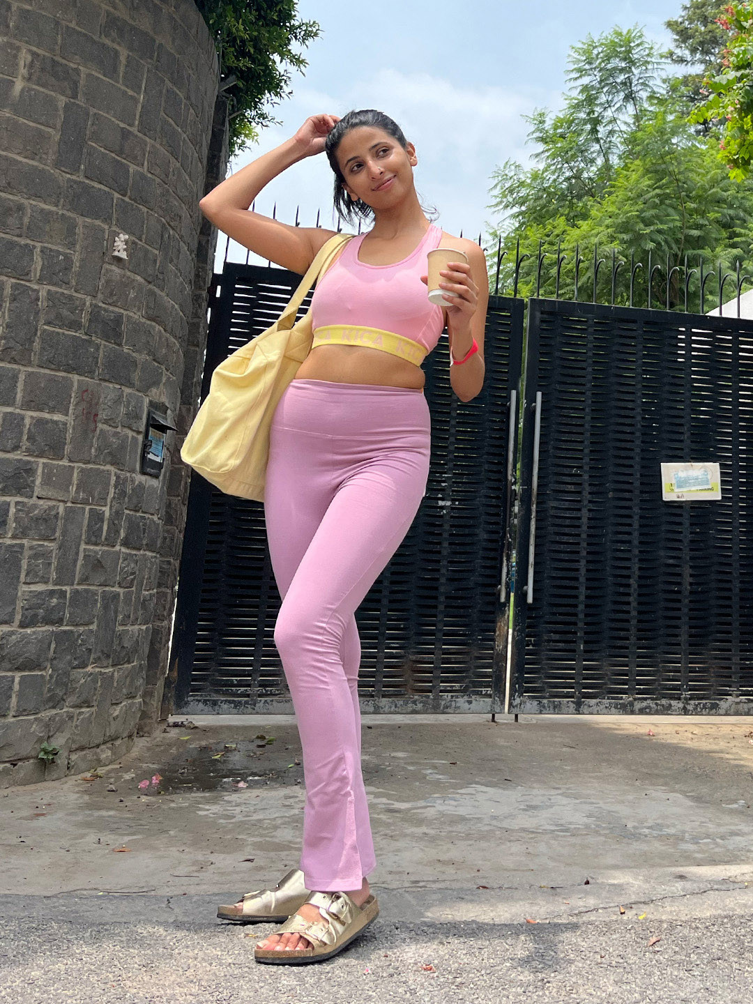 KICA Women High Waist Cotton Side Slit Flared Track Pants