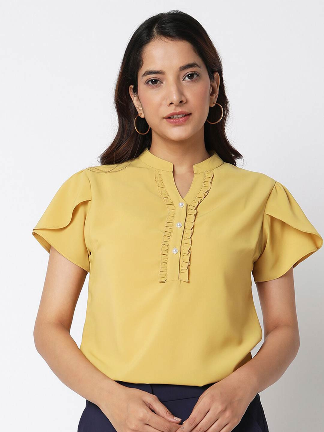 NOT SO PINK Mandarin Collar Georgette Top