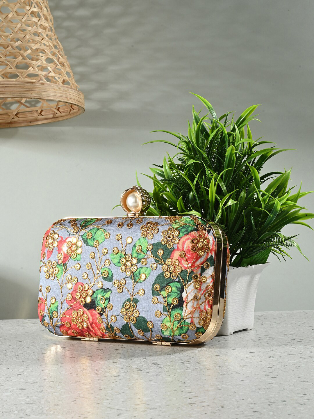Toobacraft Floral Embellished Box Clutch