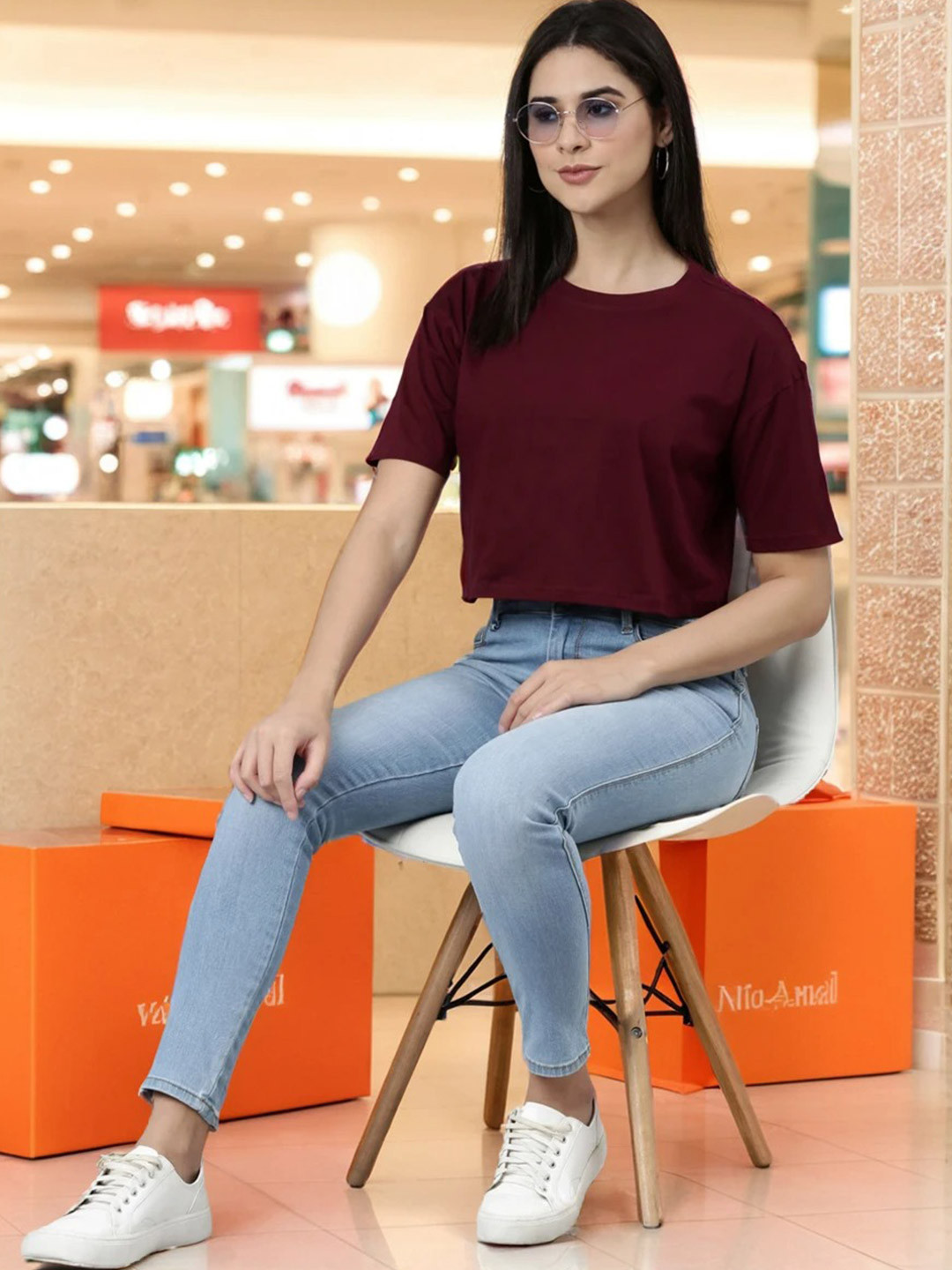 Kryptic Drop-Shoulder Sleeves Oversized Cropped Pure Cotton T-shirt