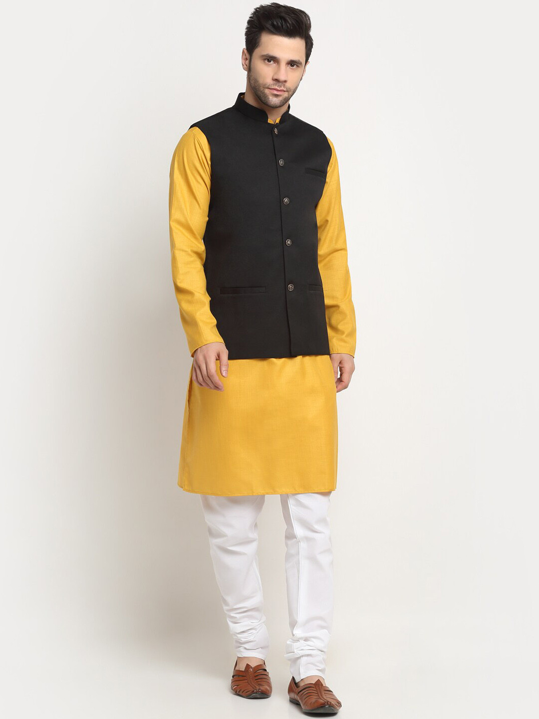 KRAFT INDIA Pure Cotton Kurta With Churidar & With Nehru Jacket