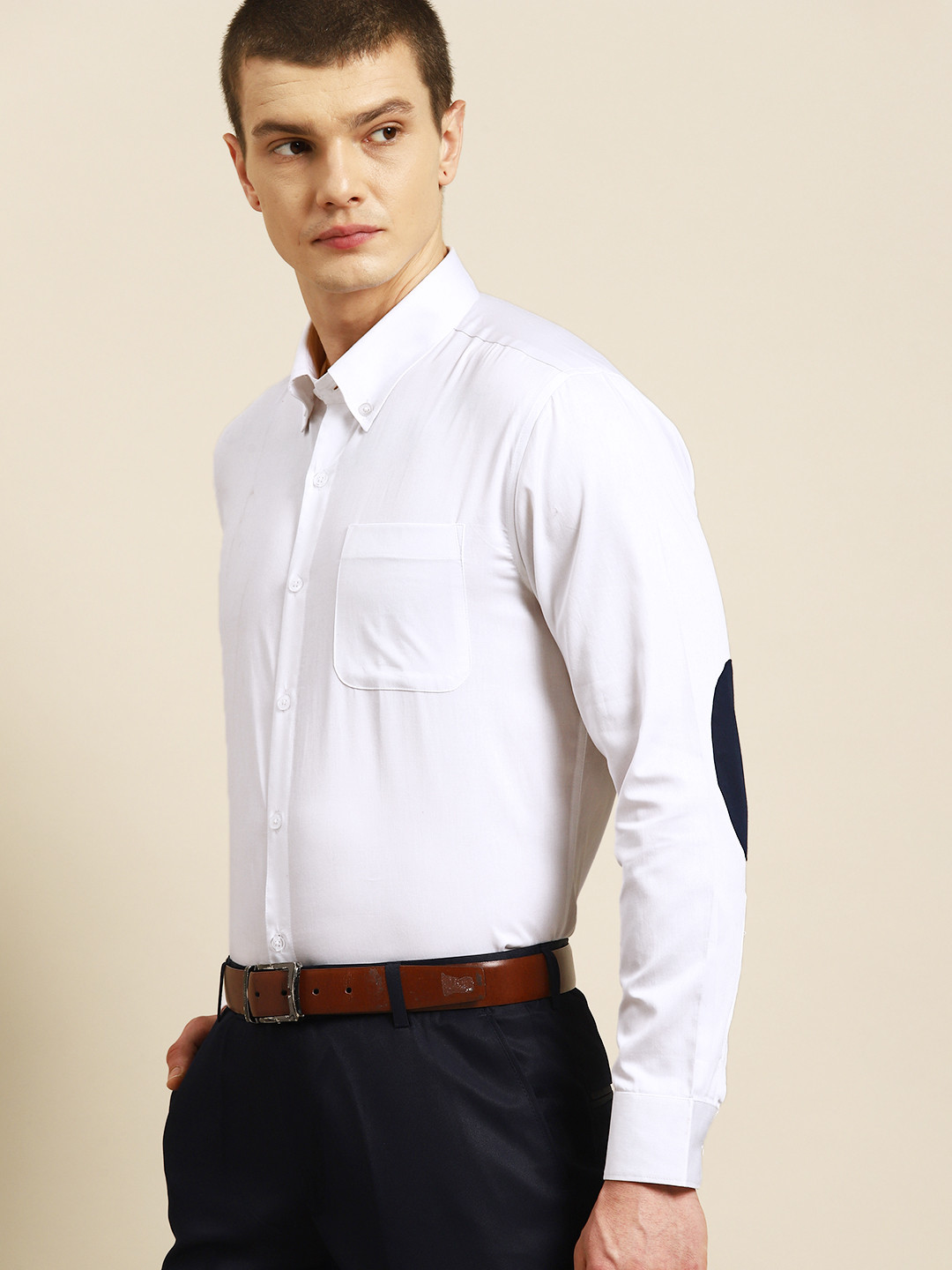 DENNISON Elbow Patch Smart Slim Fit Opaque Formal Shirt