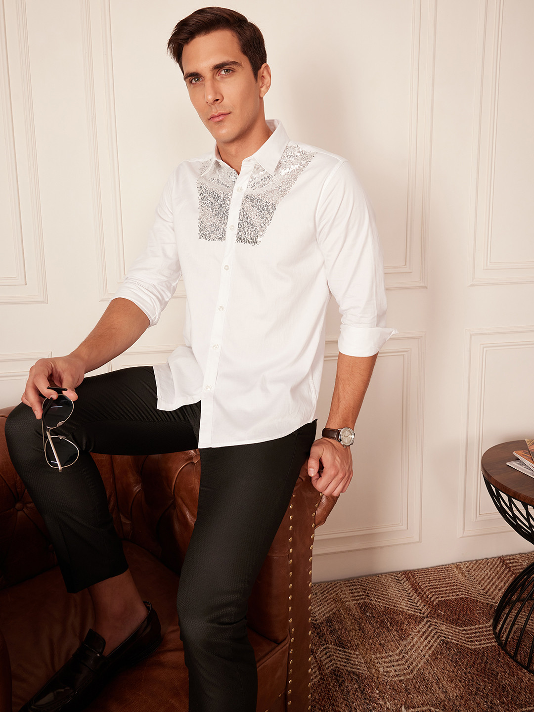 DENNISON Men Smart Sequinned Party Shirt