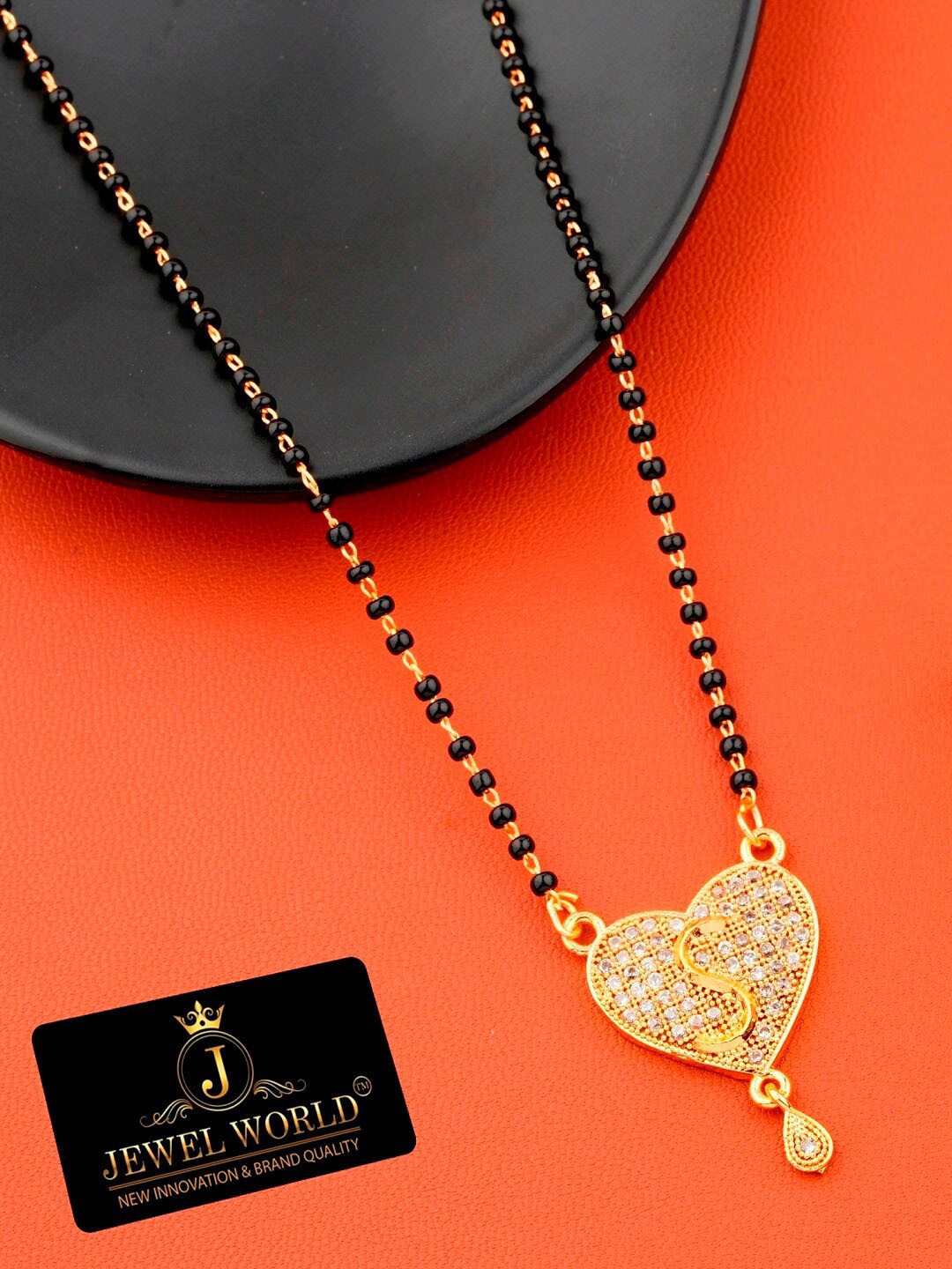 JEWEL WORLD Gold-Plated Stone Studded & Beaded Alphabet S Letter Mangalsutra