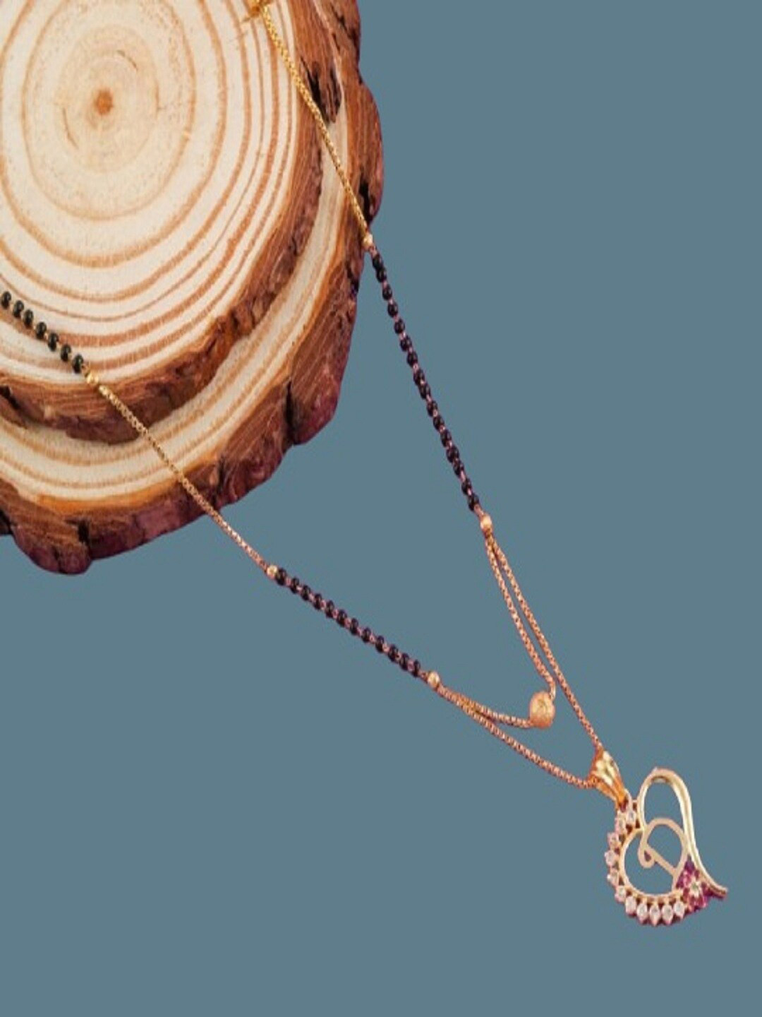 JEWEL WORLD Gold-Plated Stone Studded & Beaded Alphabet D Letter Mangalsutra