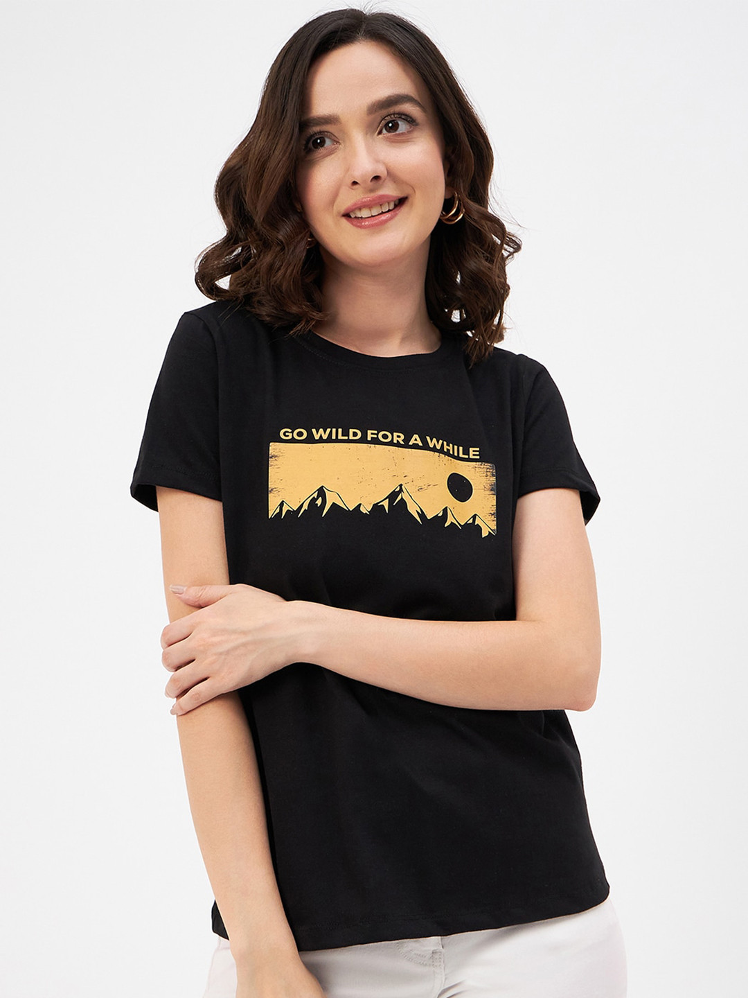Mast & Harbour Black Graphic Pure Cotton T-shirt
