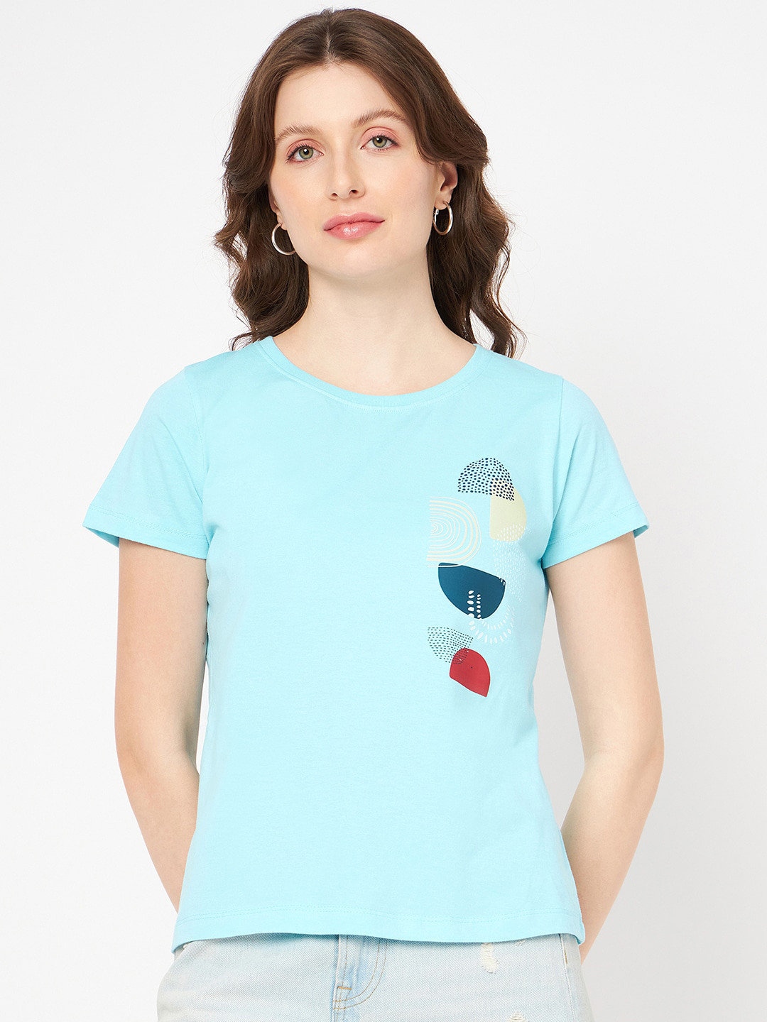 Mast & Harbour Blue Graphic Printed Pure Cotton Pockets T-shirt