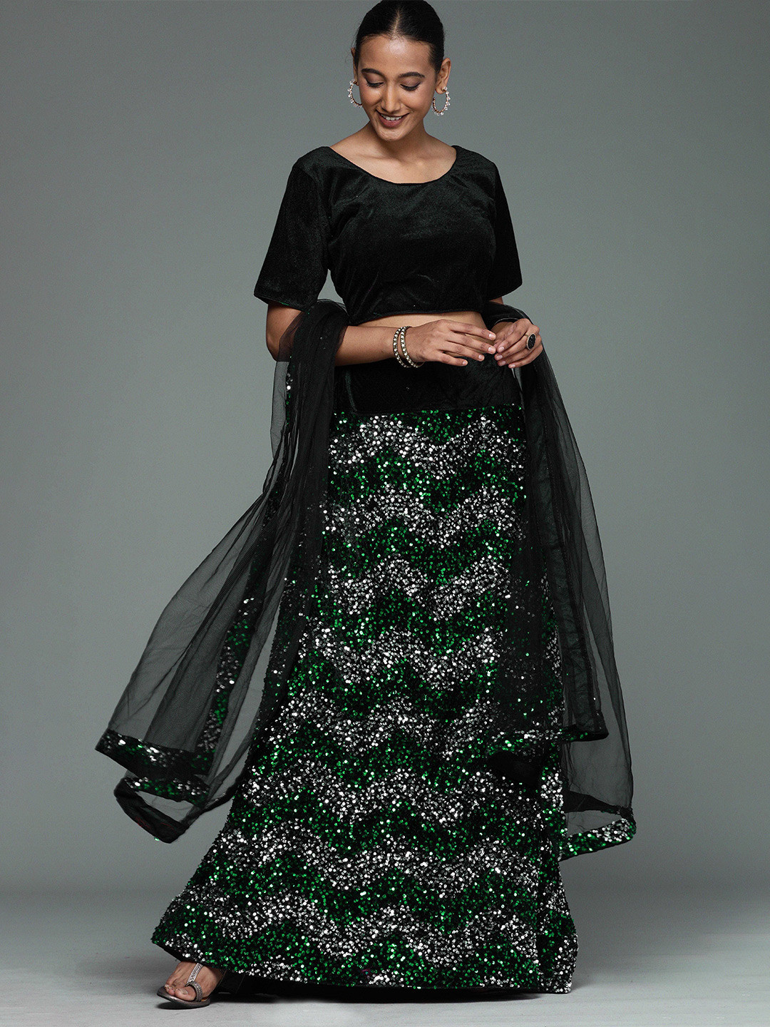 Sangria Sequinned Embellished Velvet Lehenga Choli