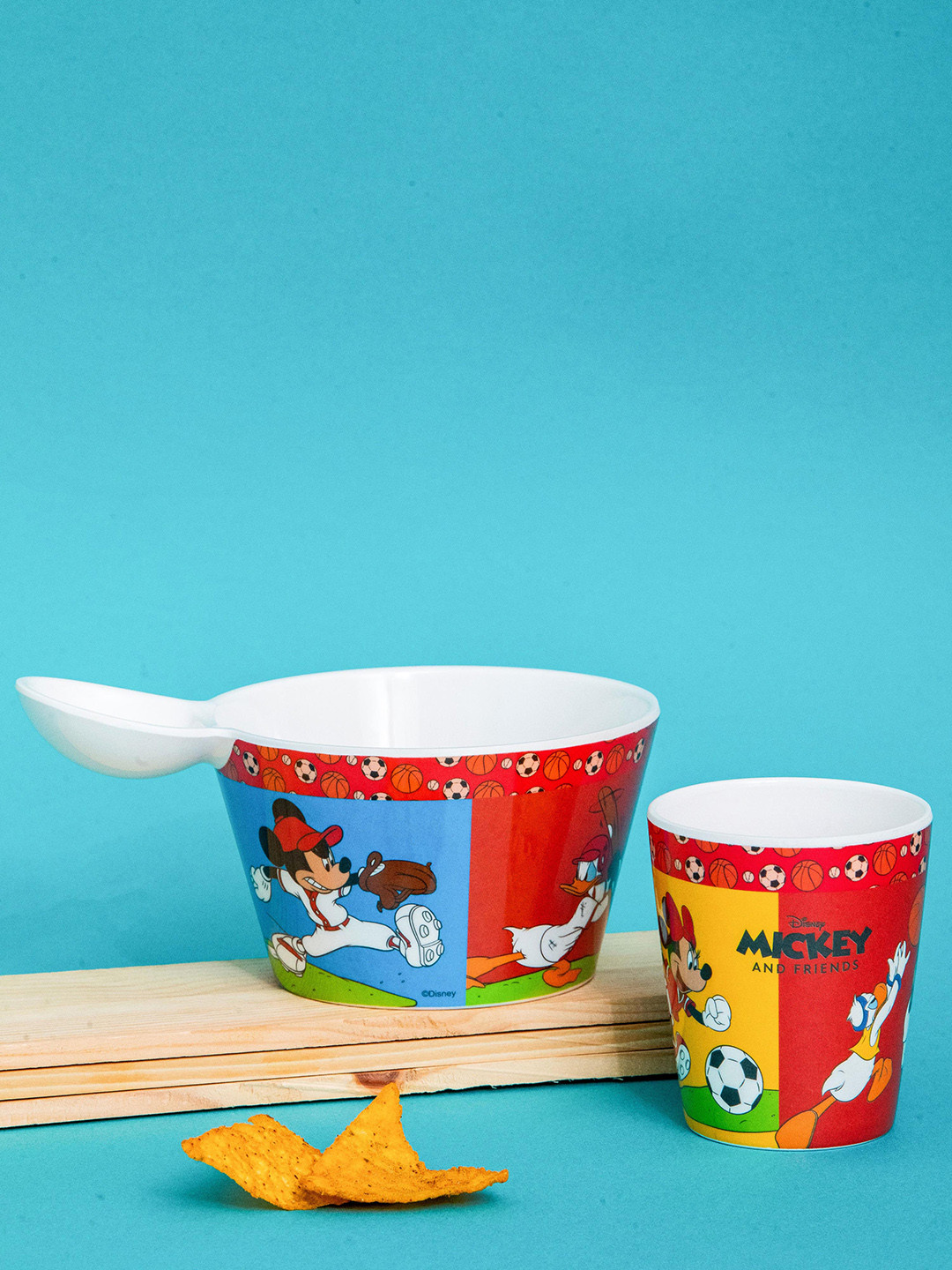 Servewell Kids 2 Pieces White Melamine Mickey Printed Fries Dip Bowl & Glass
