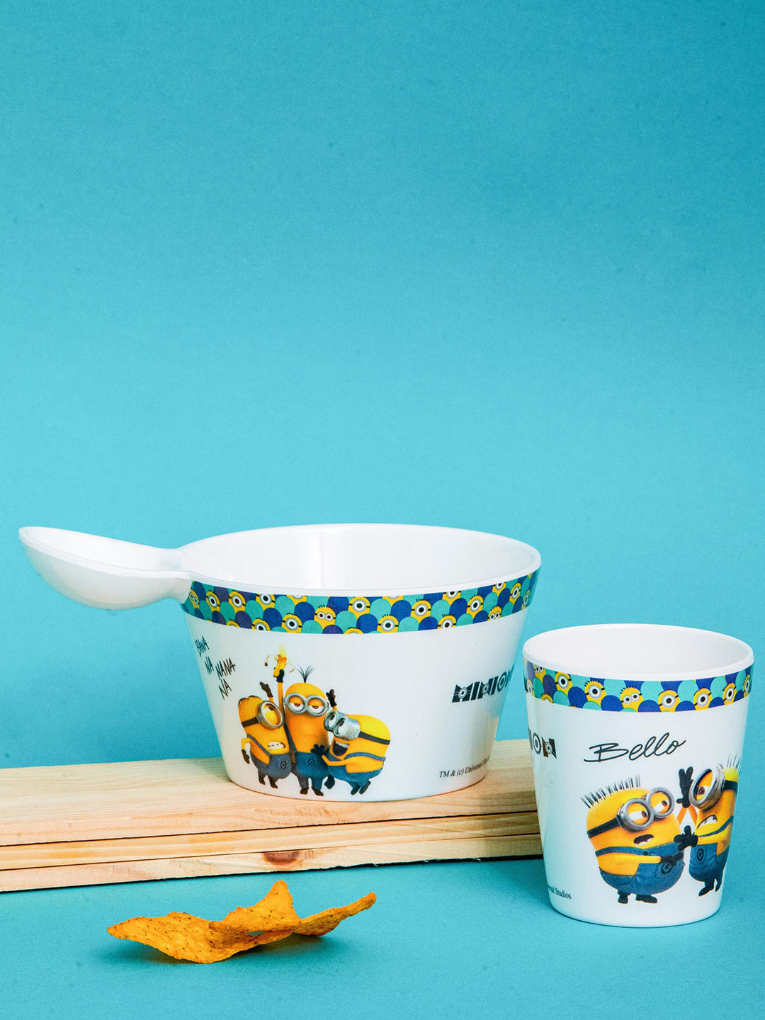 Servewell Kids 2 Pieces White Melamine Minions Printed Fries Dip Bowl & Glass