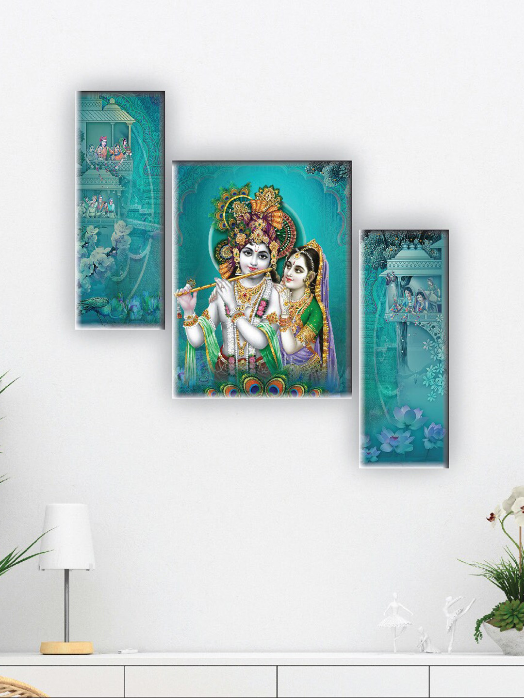 SAF Blue 3 Pieces Radha Krishna Painting Wall Arts