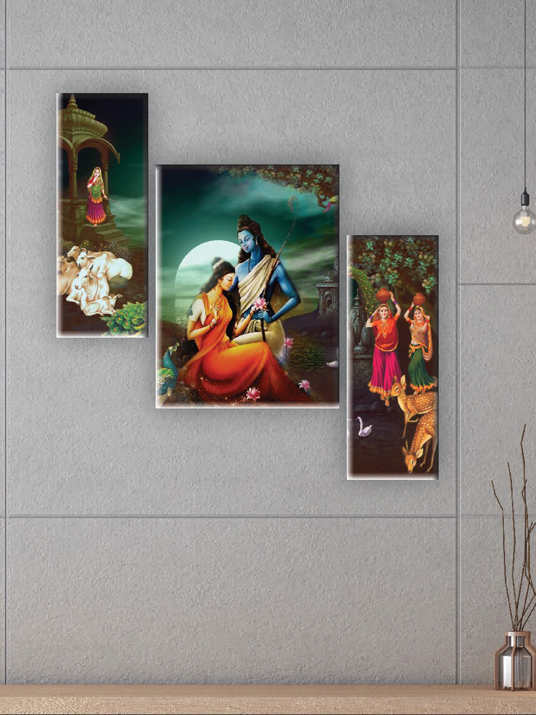 SAF Yellow 3 Pieces Seeta Ram Painting Wall Arts