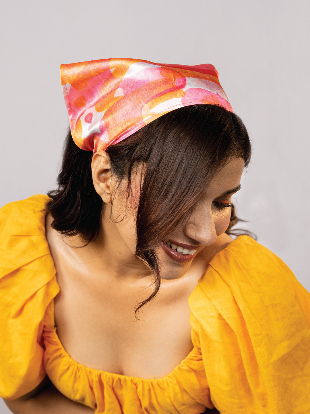 HAIR DRAMA CO. Women Pink Abstract Printed Satin Bandana Headscarf