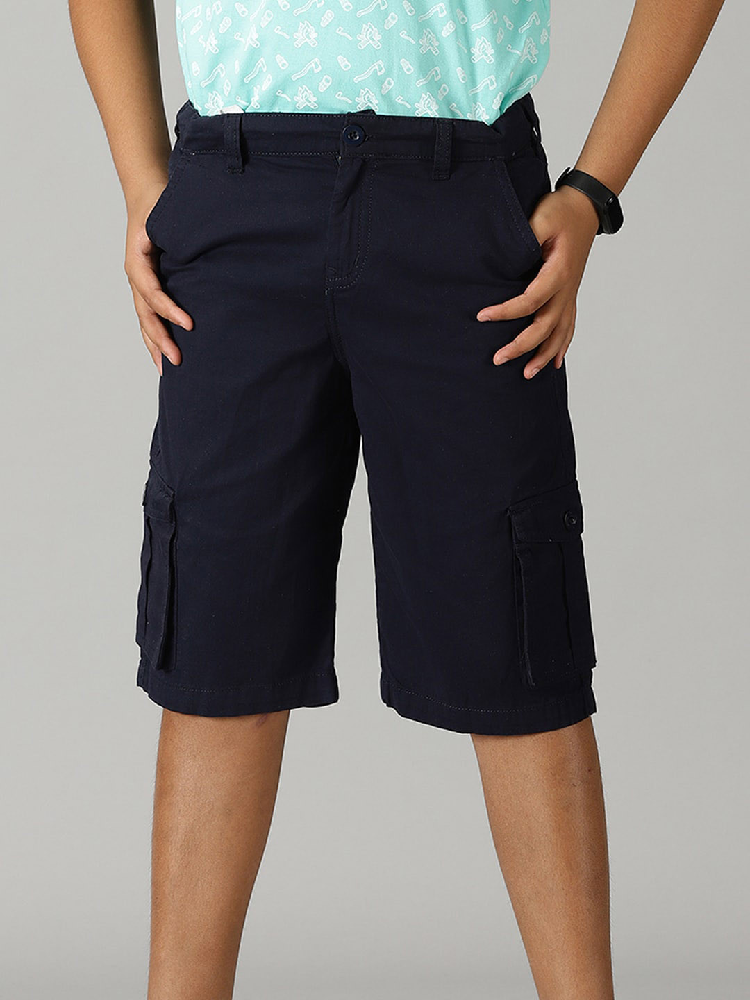 KiddoPanti Boys Mid Rise Twill Pure Cotton Cargo Shorts